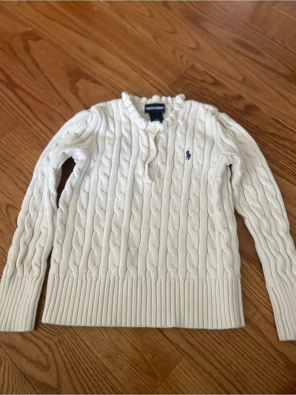 Girl’s Ralph Lauren Cream Cable-Knit Cotton Sweater Size 6X